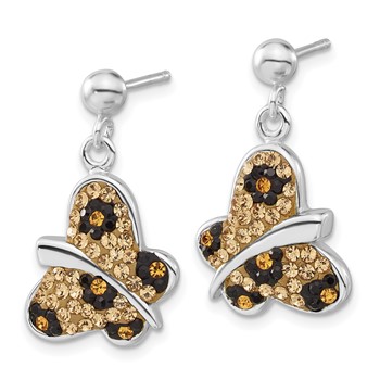Sterling Silver Stellux Crystal Animal Print Butterfly Post Dangle Earrings — alternate view