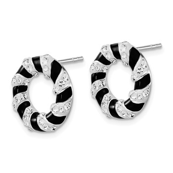 Sterling Silver Stellux Crystal & Black Enamel Open Circle Post Earrings — alternate view