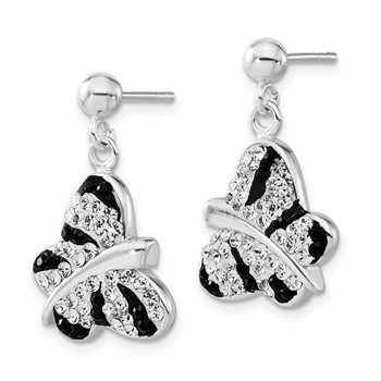 Sterling Silver Stellux Crystal Black & White Animal Print Butterfly Post Dangle Earrings — alternate view