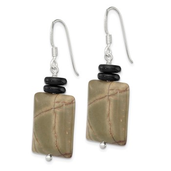 Sterling Silver Polished Black Mother of Pearl & Picasso Jasper Dangle Earrings — alternate view