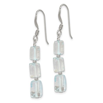 Sterling Silver Polished Rectangular Light Blue Quartz Dangle Earrings — alternate view