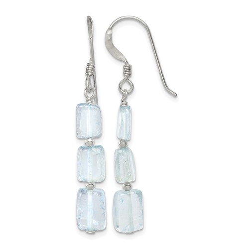 Sterling Silver Polished Rectangular Light Blue Quartz Dangle Earrings