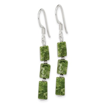 Sterling Silver Polished Green Russian Serpentine Dangle Earrings — alternate view
