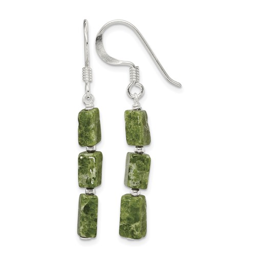 Sterling Silver Polished Green Russian Serpentine Dangle Earrings