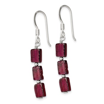 Sterling Silver Polished Triple Rectangle Garnet Dangle Earrings — alternate view
