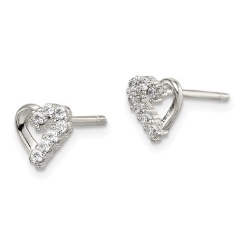 Sterling Silver Rhodium-plated CZ Heart Post Earrings — alternate view
