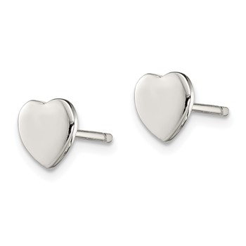 Sterling Silver Rhodium-plated Polished Heart Children's Post Earrings — alternate view