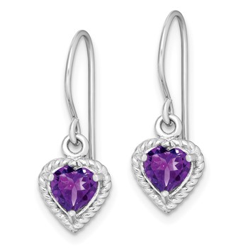Sterling Silver Rhodium Plated Amethyst Small Heart Earrings — alternate view