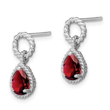 Sterling Silver Rhodium Plated Garnet Twisted Circle Post Earrings — alternate view