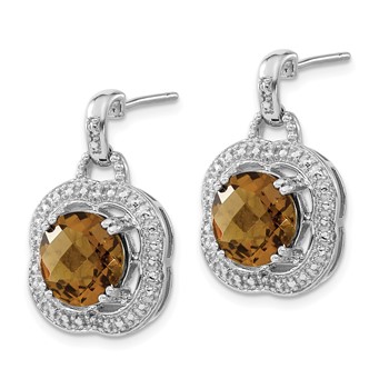 Sterling Silver Polished Whiskey Quartz Post Dangle Earrings — alternate view