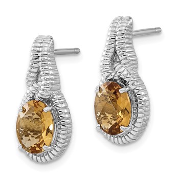 Sterling Silver Polished Oval Whiskey Quartz Post Dangle Earrings — alternate view