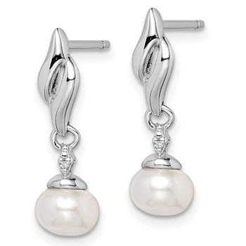 Sterling Silver Rhodium Plated Diamond & FW Cultured Pearl Post Ear — alternate view
