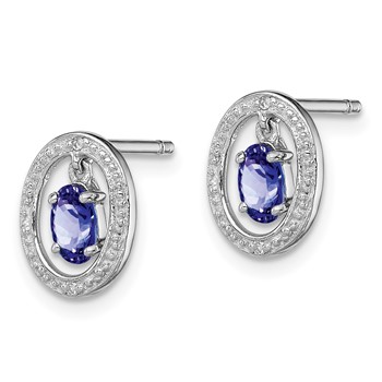 Sterling Silver Rhodium Plated Diamond & Tanzanite Oval Post Earrings — alternate view