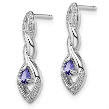 Sterling Silver Rhodium Plated Diamond and Tanzanite Post Earrings — alternate view