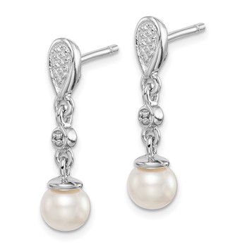 Sterling Silver Rhodium Plated Diamond & FW Cultured Pearl Earrings — alternate view