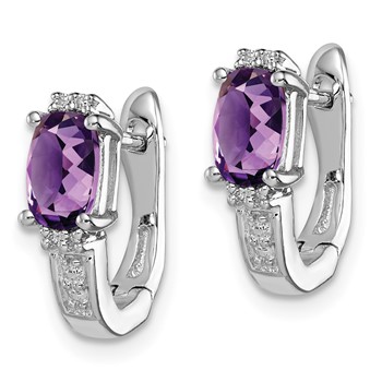 Sterling Silver RH Plated Diamond and Amethyst Hinged Hoop Earrings — alternate view
