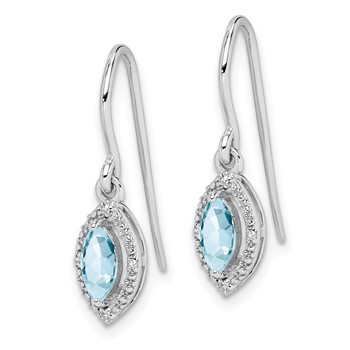 Sterling Silver Rhodium-plated Diamond and Aquamarine Earrings — alternate view