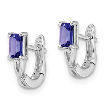 Sterling Silver Rhodium Plated Tanzanite Hinged Hoop Earrings — alternate view