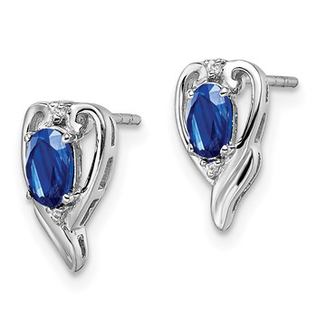 Sterling Silver Rhodium Plated Diamond & Sapphire Post Earrings — alternate view