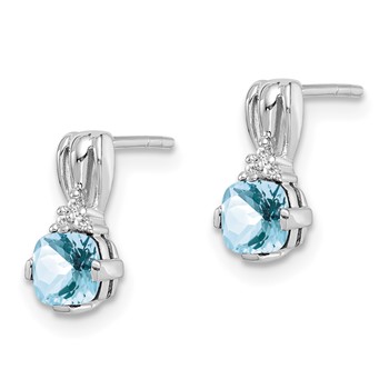 Sterling Silver Rhodium Plated Dia. Aquamarine Round Post Earrings — alternate view