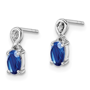 Sterling Silver Rhodium Plated Diamond & Sapphire Oval Post Earrings — alternate view