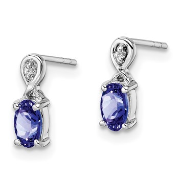 Sterling Silver Rhodium Plated Diamond & Tanzanite Oval Post Earrings — alternate view