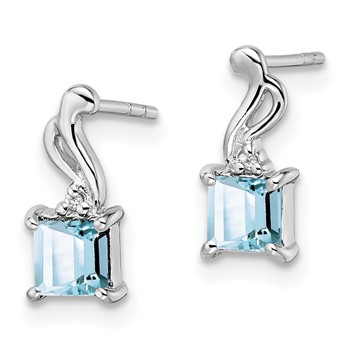 Sterling Silver Rhodium Plated Dia. Aquamarine Square Post Earrings — alternate view