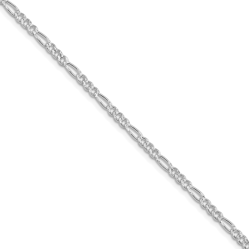 Sterling Silver Rhodium-plated 3mm Pavé Flat Figaro Chain