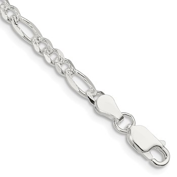Sterling Silver 4mm Pavé Flat Figaro Chain