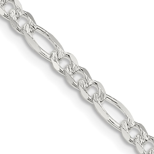 Sterling Silver 4mm Pavé Flat Figaro Chain