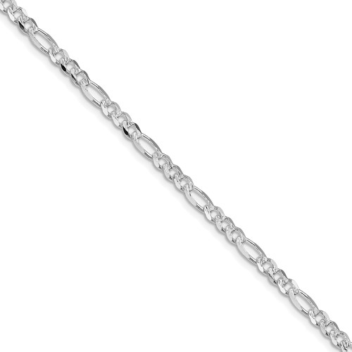 Sterling Silver Rhodium-plated 4mm Pavé Flat Figaro Chain