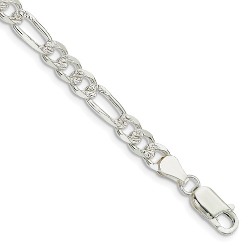 Sterling Silver 5.5mm Pavé Flat Figaro Chain