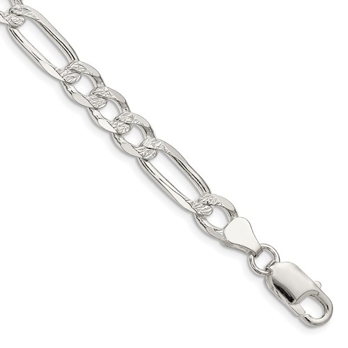 Sterling Silver 7.0mm Pavé Flat Figaro Chain