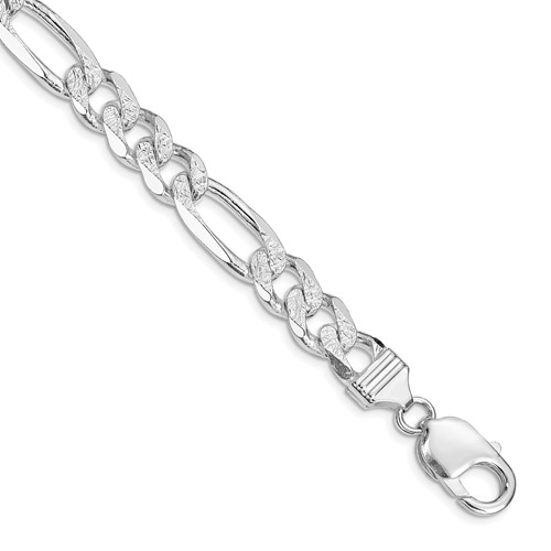 Sterling Silver Rhodium-plated 9.5mm Pavé Flat Figaro Chain