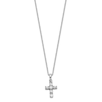 Sterling Silver Rhodium-plated CZ Cross on 16 Box Chain Necklace — alternate view