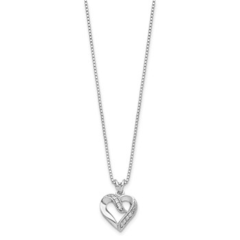 Sterling Silver Rhodium-plated Fancy CZ Open Heart 16 inch Necklace — alternate view