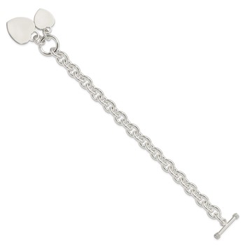 Sterling Silver Engraveable Heart Disc on Fancy Link Toggle Bracelet — alternate view