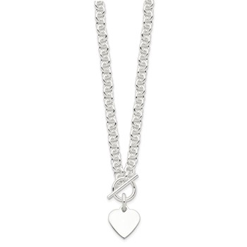 Sterling Silver Engraveable Heart Disc on Fancy Link Toggle 18in Necklace — alternate view