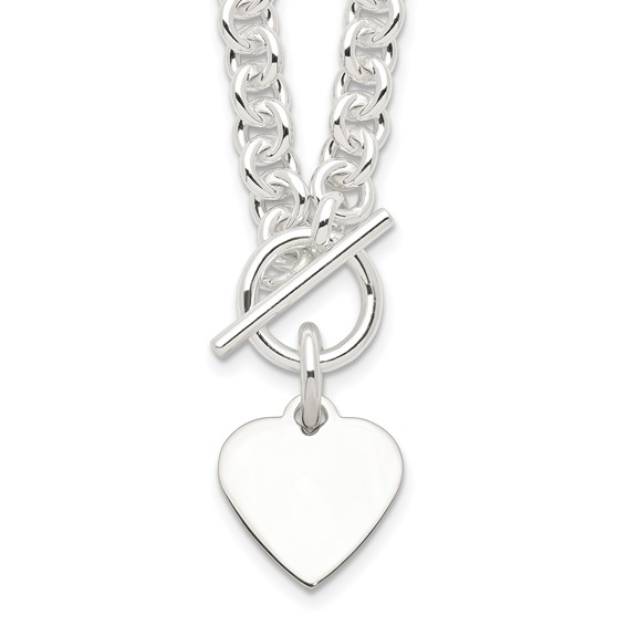 Sterling Silver Engraveable Heart Disc on Fancy Link Toggle 18in