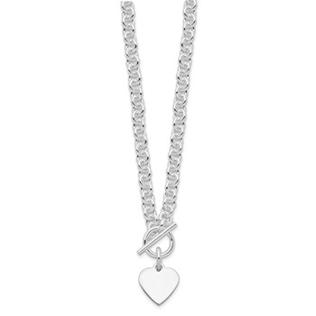 Sterling Silver RH-plated Heart Disc on Toggle 18in Necklace — alternate view