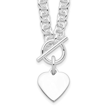 Sterling Silver RH-plated Heart Disc on Toggle 18in Necklace