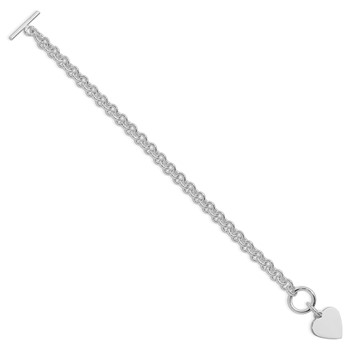 Sterling Silver RH-plated Heart Disc on Toggle 7.75in Bracelet — alternate view