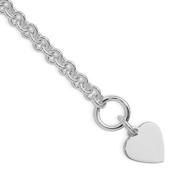 Sterling Silver RH-plated Heart Disc on Toggle 7.75in Bracelet