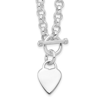 Sterling Silver RH-plated Heart Disc on Toggle Necklace