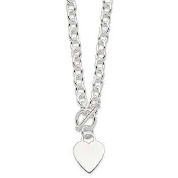Sterling Silver Engraveable Heart Fancy Link Toggle Necklace — alternate view