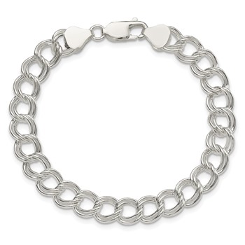 Sterling Silver 7.75mm Solid Double Link Charm Bracelet — alternate view
