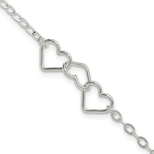 Image of Sterling Silver 9inch Solid Polished Fancy Heart Link Anklet