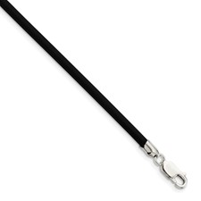 Sterling Silver Rhodium-plated NHL LogoArt Carolina Hurricanes Small Center  Black Leather 7 inch Bracelet with Extender - Quality Gold