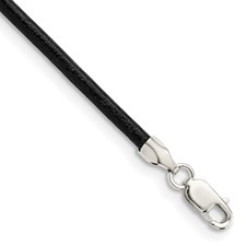 Quality Gold Sterling Silver 20inch 3mm Black Rubber Cord Necklace QG1257 -  Walsh Jewelers