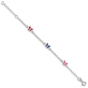 Sterling Silver Multi-color Enamel Butterfly w/ 1in ext. Children's Bracele — alternate view